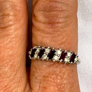 Vintage 1970s Silver & Genuine Stone w Cubic zirconia Ring